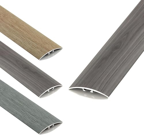 3 Pcs Floor Transition Strip, Wood Grain Aluminum Door Threshold Trim for Hardwood, Tile, Vinyl Flooring(Grey,51.2x1.6inch/130x4cm)