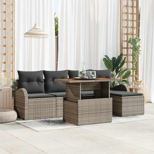 Frdhee Lounge Set Eckbankgruppe,Garten-Sofa-Set mit Kissen 6 pcs Grau,Loungesofa für Wohnzimmer Balkon Wohnungen