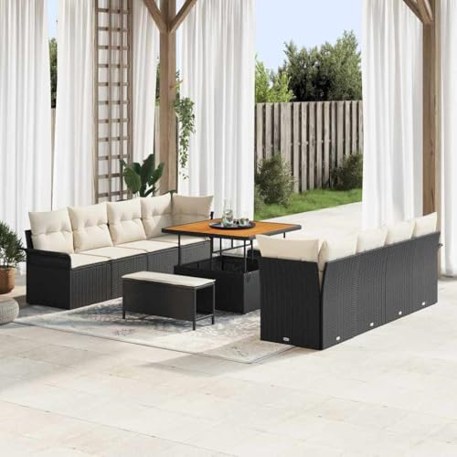 Frdhee Set di 11 divani da giardino, colore nero e crema, 100 x 100 x 71 cm, gruppo panca angolare per interni ed esterni