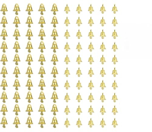 100 Cascabeles Dorados de 10 mm y 14 mm,Mini Campanas de Cobre para Manualidades,Decoración Navideña,Envoltorio de Regalo y DIY,Jingle Bells para Árbol de Navidad y Proyectos de Bricolaje