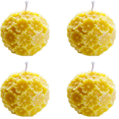 4 Kugelkerzen Blume aus 100% reinem Bienenwachs