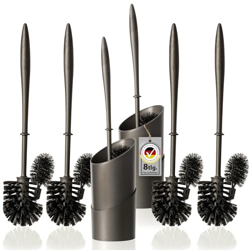 Hausfelder Klobürste mit Randreiniger, schwarz, 6 Bürsten + 2 Halter | WC-Bürste mit Halter für die Reinigung unter dem Rand, Set mit 6 Bürsten & 2 Haltern