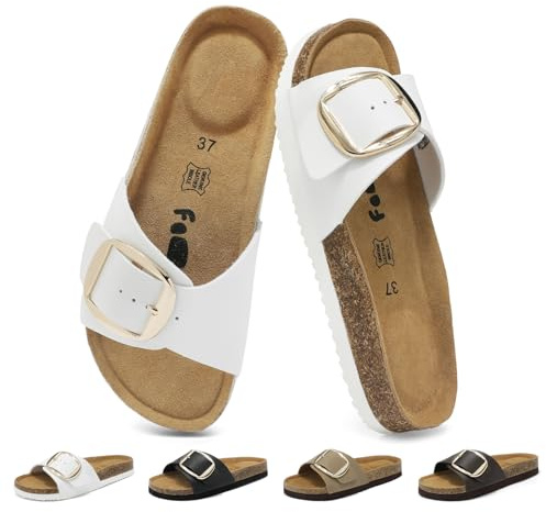 chetoria Sandalias Mules Mujer Piel Auténtica Corcho Hebilla Blanco 38