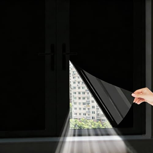 Lámina opaca negra para ventanas, espesada, opaca, electrostática, autoadhesiva, resistente a los rayos UV, lámina de protección solar, para dormitorio, claraboya, lámina de vidrio esmerilado, 60 x