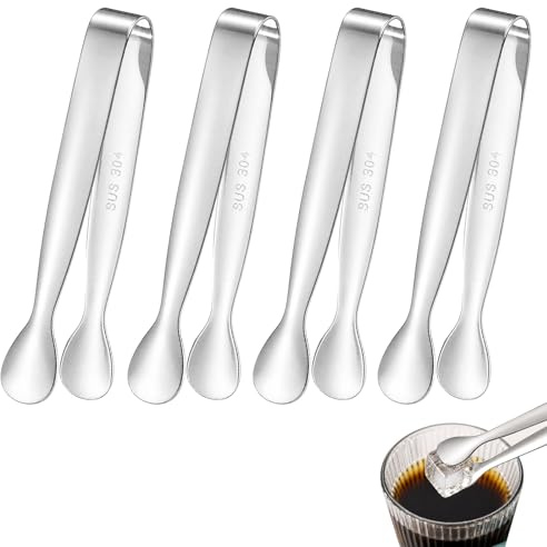 4 Stück Zuckerzange aus Edelstahl – Candybar Zangen & Eiswürfelzange, Servierzange für Dessert, Buffet & Picknick, Professionelle Küchenzange für Zuckerwürfel, Eiswürfel und Gebäck, Silber