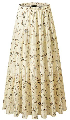 NASHALYLY Women's Chiffon Elastic High Waist Pleated A-Line Flared Maxi Skirts