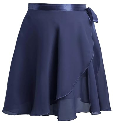 Daydance Navy Girls Ballet Skirts Wrap Kids Dance Skirts with Waist Tie for Leotards
