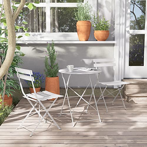 Grand patio Bistro Set 3 Stück, Gartenmöbel Set, Sitzgruppe 2 Stühle und 1 Tisch, Premium Stahl, Klappbar, Balkonset für Hof, Garten, draussen (Weiß)