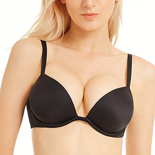 WingsLove Push Up Bra Sexy Deep V Plunge Add 2 Cups Bras Underwire T-Shirt Bra Multiway Black