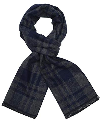 Soul Young Herren Herbst Baumwolle kariert Schal- Winter Jungen Warm Lange Scarf mit Luxuriöse eschenkbox(Blau Grau Gitter)