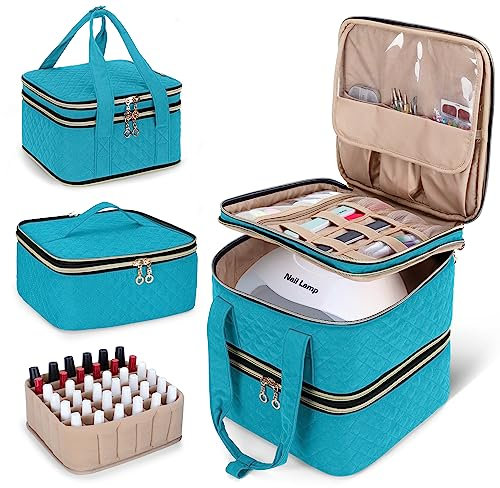 Yarwo Nail Polish Organiser Fits a Nail Lamp with 2 Adjustable Dividers (Holds 72 Bottles), Detachable Storage Nail Polish Case for Nail Varnish and Nail Art Tools, Teal(Patent Pending)