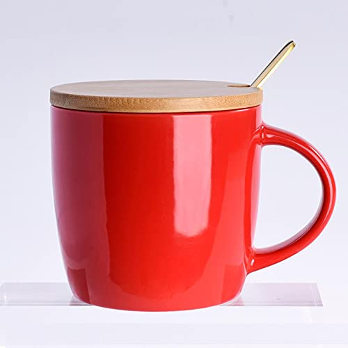 XINLAI Tazze da caffè Tazze da Latte Grandi Tazze da tè in Ceramica Tazze da Sogno 450ML Rosse con Coperchio e Cucchiaio