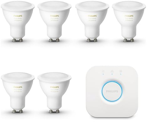 Philips Hue Starterpaket - GU10 - mit 6 Spots - Warm bis Kaltweißes Licht - inkl. 1 Hue Bridge - Hue White Ambiance
