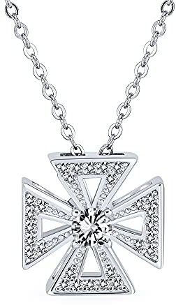 Bling Jewelry Collier Pour Femmes Ados En Argent Sterling Avec Pendentif Croix De Malte Fleur De Lys En Zirconium Cubique Et Cz.