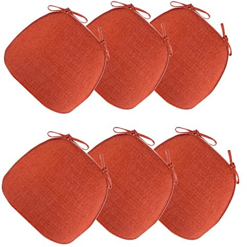 Yadlan Sitzkissen 40x40 6er Set, Stuhlkissen mit BäNdern Landhausstil, Stuhlkissen Halbrund Sitzkissen Esszimmer, Waschbar Sitzkissen KüChenstuhl Bunt Sitzpolster für Outdoor Garten Stuhl Orange