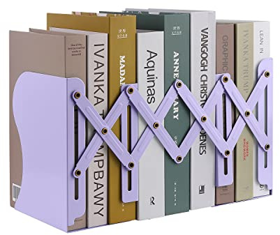 MSDADA Buchstützen Verstellbar Erweiterbar Metall Kinder Buchständer Zeitschriftenordner rutschfeste Bücherhalter für Küche Büro Schule Bibliothek(Violett)