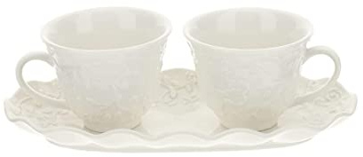 Hervit Tete A Tete Caffe' PORC.Bianca DEC.Floreale Bianco 19X9CM