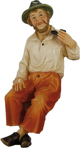 dekoprojekt Krippenfigur Großvater auf Bank sitzend, mit Pfeife