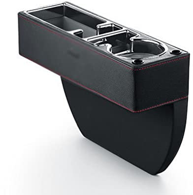 ihreesy PU-Leder Autositz Lückenfüller, Universelle Autositz Organizer Multifunktional Auto Getränkehalter Aufbewahrungsbox Konsole Seitentasche Auto Organizer für Handy Sonnenbrillen,Schwarz