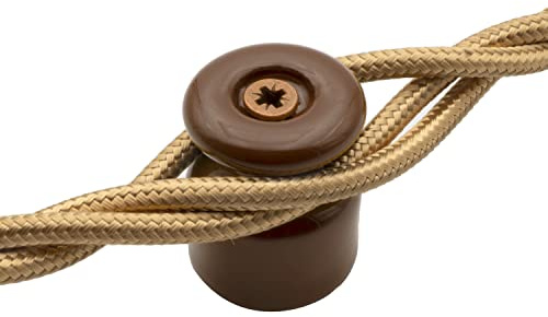 Amarcords - Fermacavo grandi con viti e tasselli. 5 isolatori vintage in porcellana colorati per installazioni di cavi treccia a parete colore MARRONE