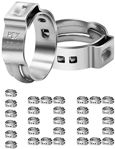 100 Pack 3/4 PEX Cinch Clamps, Stainless Steel Single Ear Hose Clamps