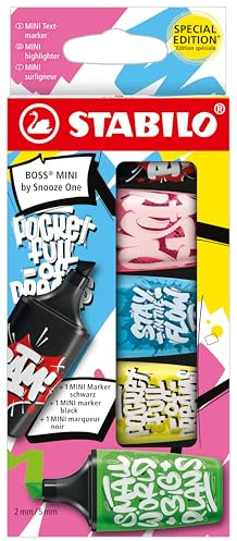 STABILO Evidenziatore e Marker BOSS MINI by Snooze One - Astuccio da 5 - Rosa/Blu/Giallo/Verde/Nero