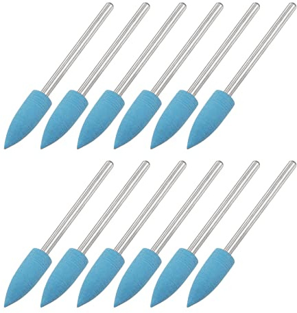 sourcing map 12pcs 2000 Grits Abrasive Mounted Stone 2.35mm Shank 1/4(6mm) Dia Pointed Point Heads Stone Grinding and Polishing Wheels for Nail Polishing