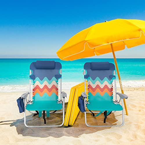 High Point Sports Lot de 2 Chaises de Plage Pliantes Légères et Portables Inclinables avec Support de 113,4 kg, 4 Positions pour Adultes, Cadre en Aluminium, Tissu Oxford 600D, Bleu