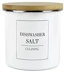 Purely Home Minimalist Range Dishwasher Salt Storage Canister - White Metal Enamel Kitchen and Bathroom Storage Container