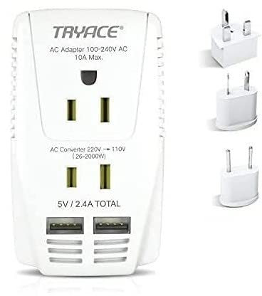 Upgraded 2000W 220V to 110V Voltage Converter Step Down Voltage for Hair Dryer,Straightener,Curling Iron,Cell Phone Power Converter with 2-Port USB and UK/AU/US/EU 10A Plug Adapter, White