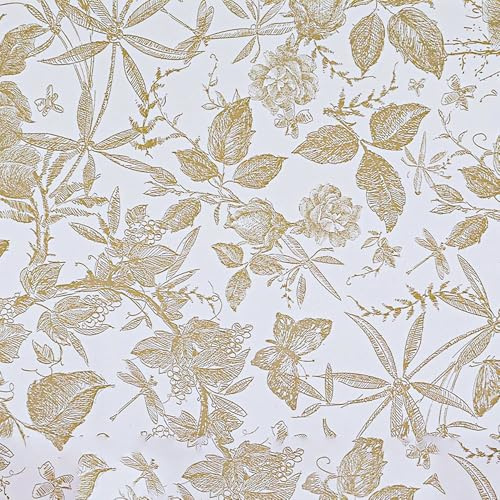 LOVADA Peel and Stick Drawer Liner Contact Paper Wallpaper Removable Self Adhesive Vintage Rose Floral Butterfly Sketched Design for Dresser Cabinet Shelf Renter Friendly Champagne 40 * 500cm