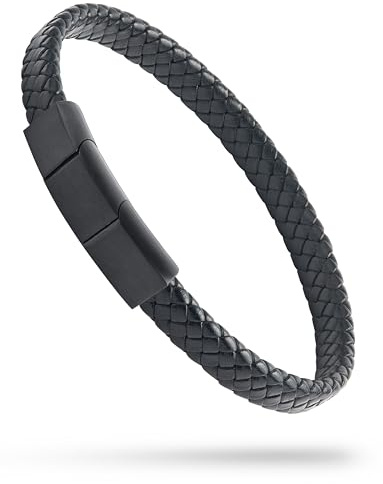 Forge & Foundry Men's Genuine Interwoven Leather Braided Bracelet with Matte Black Adjustable Stainless Steel Clasp