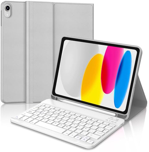 IVEOPPE Teclado iPad 10 Generación 2022/11 Generación A16 2025 (10.9/11 Pulgada), Funda Teclado Español Ñ Desmontable Inalámbrico Bluetooth para iPad 10/11 Generación, Gris Claro