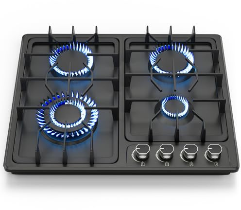 FVBADE 24inch 4 Burners Gas Cooktop Stainless Steel Built-in Gas Stove with NG/LPG Convertible Dual Fuel with Thermocouple Protection for Kitchen，Outdoor, Camping, RV