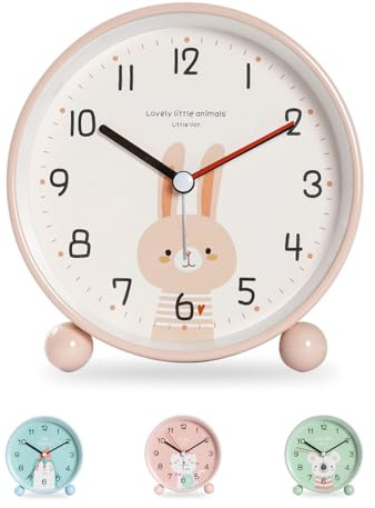 Idota Réveil Enfant Garçon Fille, Réveil Éducatif pour Enfants -Jour/Nuit Facile à Régler et à Piles Veilleuse Réveil de Voyage Silencieux Non Tic-Tac (Lapin Rose)