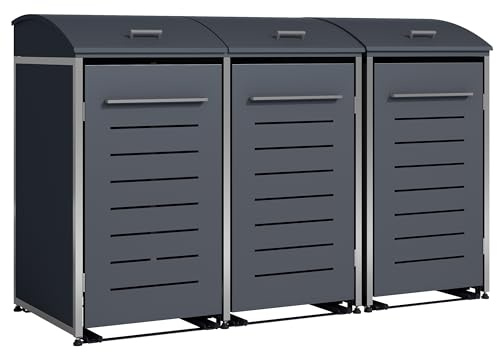 DEGAMO Mülltonnenbox 3-er Mülltonnenhaus Kiel für 3X Tonnen 120 oder 240 Liter, Stahl verzinkt und Edelstahl, Farbe anthrazit