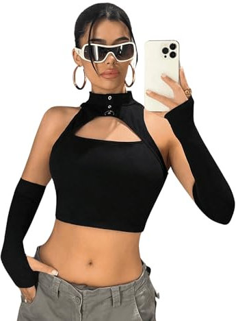 GORGLITTER Crop Tops Damen Cut Out Top Mit Ausschnitt Y2k Tank Top Sexy Bauchfreie Oberteile Ring-Schwarz S