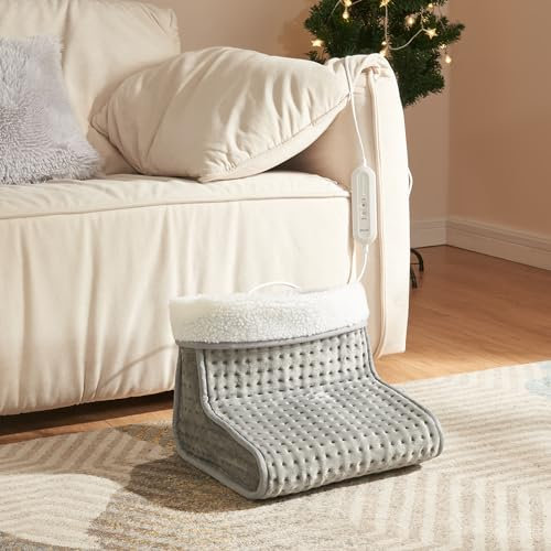 [en.casa] Calentador de Pies Calientapiés Eléctrico Desconexión Automática Protección contra el sobrecalentamiento Lavable Temperatura Regulable Hasta la Talla 46 - Gris