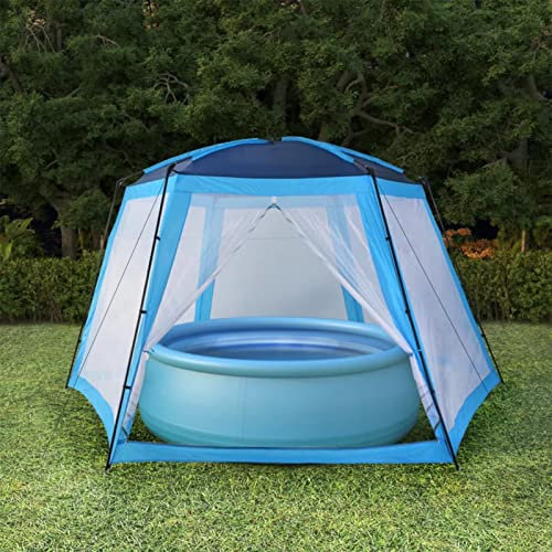 Bulliing Pool Tent Fabric 660x580x250 cm Blue,Hot Tub Spa Pop Up Canopy Cover and Camping Shelter, Ground Sheet and Screw-in Ground Pegs