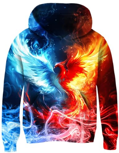 Fanient Felpa con Cappuccio per Ragazze Ragazzi Pullover in Pile Bambini Felpe con Stampa 3D Phoenix Felpe per Ragazzi Ragazze da Indossare Ogni Giorno 8-11 Anni,XL