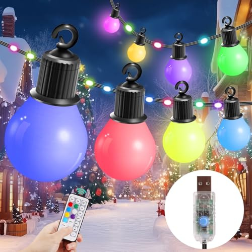IRISECO 12.5M Luces de Colores para Exterior,Luces de Jardín,100 LED+20 Bombillas,IP65 Luce de Festón Impermeables para Fiesta(12 Modos USB)