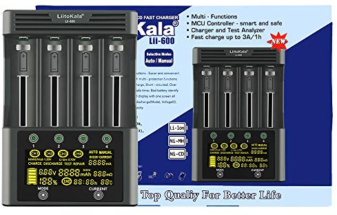 18650 Battery Charger LiitoKala Lii-600 with LCD Touch Display, Four Slot Quick Battery Charger Included 12V5A Adapter for Li-Ion/Ni-MH/Ni-Cd 14500 21700 AA AAA etc