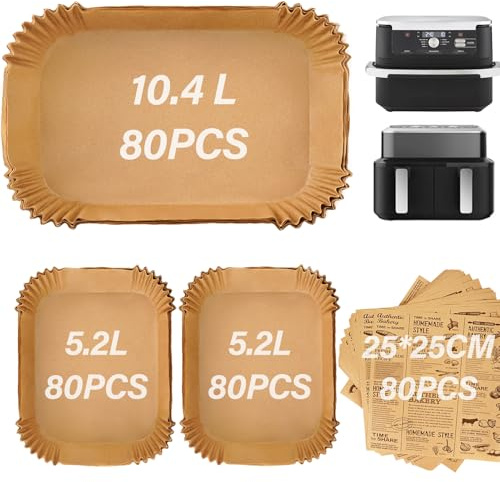 SdreMelo 320 Stück Backpapier für Heißluftfritteuse, Ninja Foodi AF500EU 10.4L Airfryer, Ninja Flex Drawer 10.5L 5.2L AF500EU/AF500EUCP, Instant 8.5L, Duronic AF34, Ometa 9L (320 Stück)