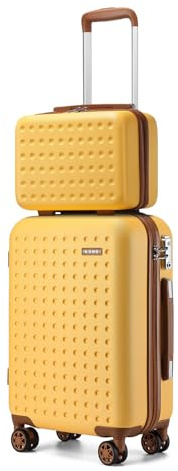 Kono Set de 2 Valises ABS+PC Léger et Résistant, Valise Cabine Rigide 55cm 4 roulettes Silencieuses 360° et Vanity Case 31cm avec Serrures TSA, Jaune