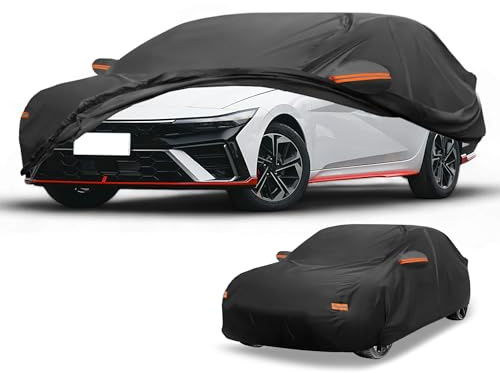 Partuto Waterproof Car Cover for Hyundai Elantra BK w/Left Side Zippers | Outdoor Waterproof All Weather Sun Rain Protection, Black, with Left Side Zippers