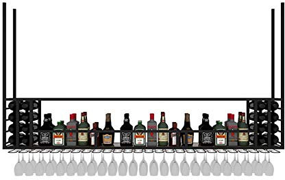 TELAIUS Estantes para Vino Soporte para Botellas de Vino montado en el Techo Estante Colgante para Copas de Vino Negro Estantes Colgantes para Copas de Vino Vitrinas de Copas al revés para