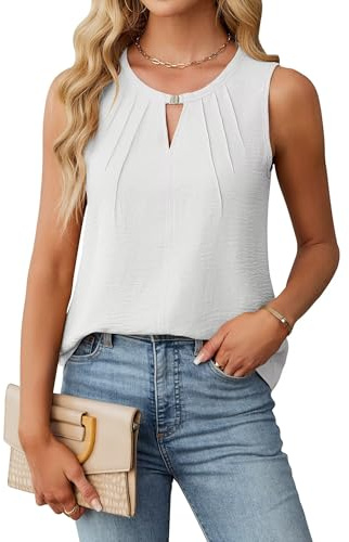 Damen Tank Top Oberteile Sommer V-Ausschnitt Ärmellos Weste Shirt Strand Vest Top Bluse Basic Casual Business Shirt Blusentop(Weiß,Large)