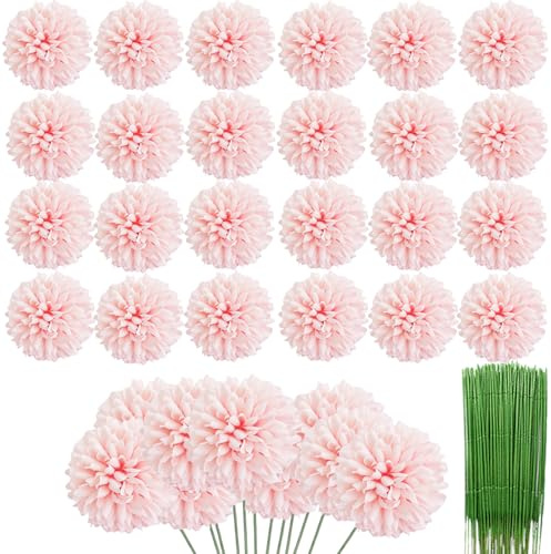 HinyoCo 36 Pcs Artificial Chrysanthemums Heads Ball Flowers，Silk Chrysanthemum Ball Bouquet White Bouquets Hydrangea for Home Office Coffee House Parties and Wedding (Light Pink)