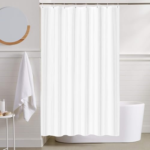 LUKDUNG 120x200 Badevorhang Polyester Textil, Duschvorhang Anti-schimmel für Badezimmer, Vorhang für Badewanne Dusche aus Stoff Wasserdicht Waschbar, Shower Curtain mit 8 Haken Weiß