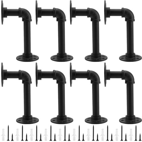 MUKSUET 8 PCS 15cm Industrial Pipe Brackets, Wall Mounted Pipe Shelving Bracket with Screws Expansion Bolts, Pipe Brackets for Shelves for Shelves,Scaffold Board, Home Decoration